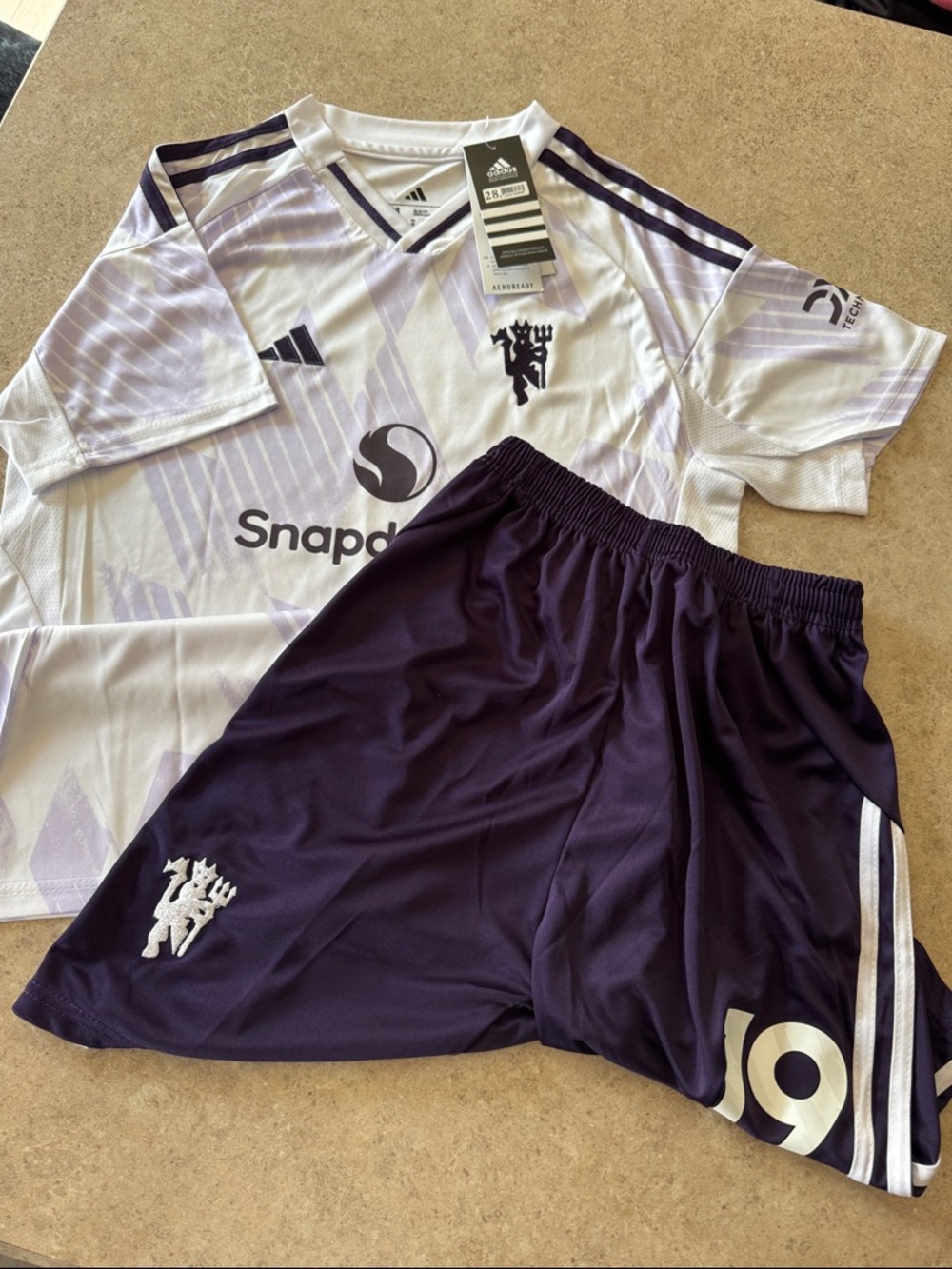 adidas White and Lavender Snapdragon Mbeumo Football Jersey and Shorts Soccer